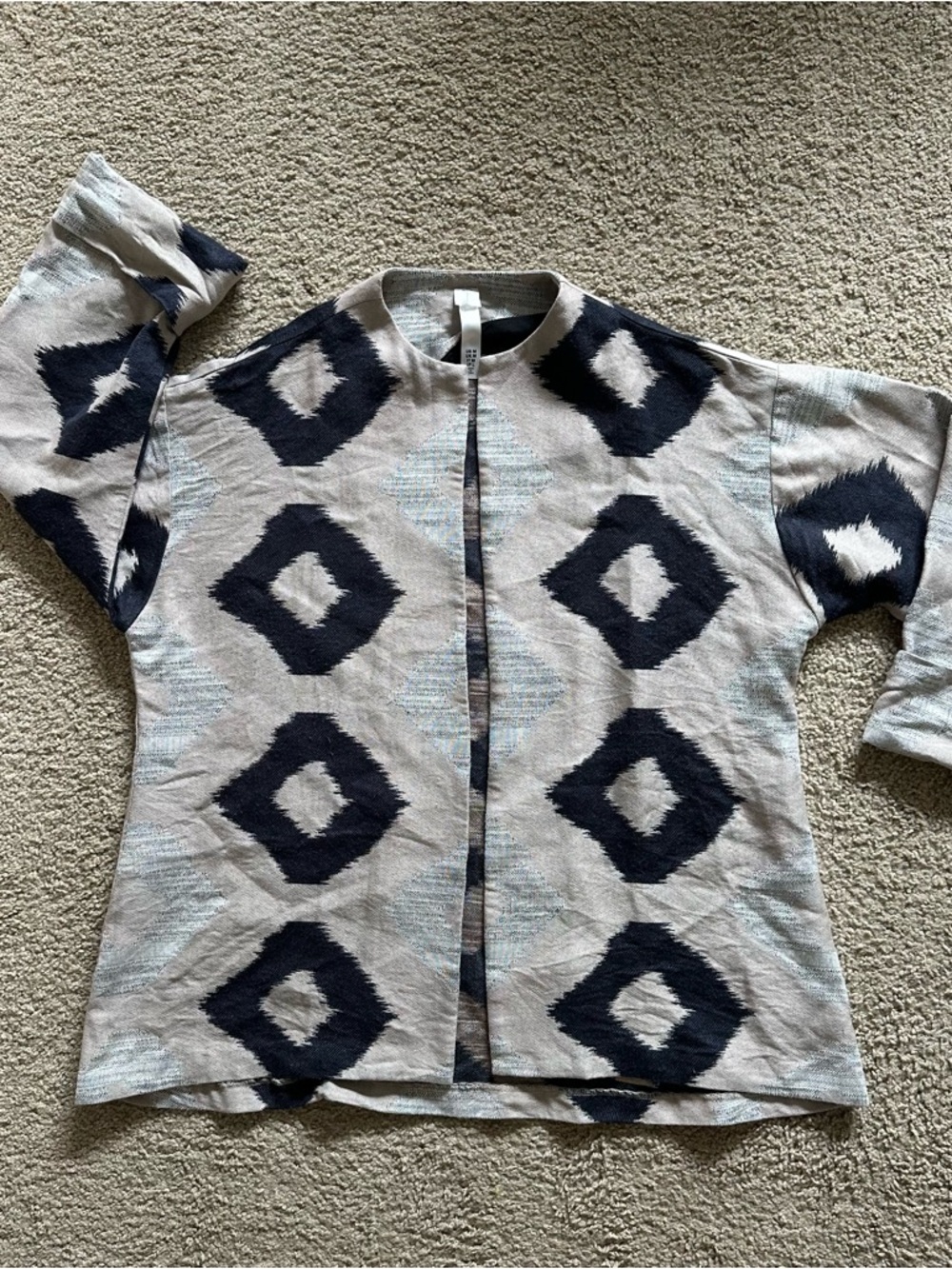 Geometric Diamond Open Front Jacket - Navy, Khaki & Light Gray